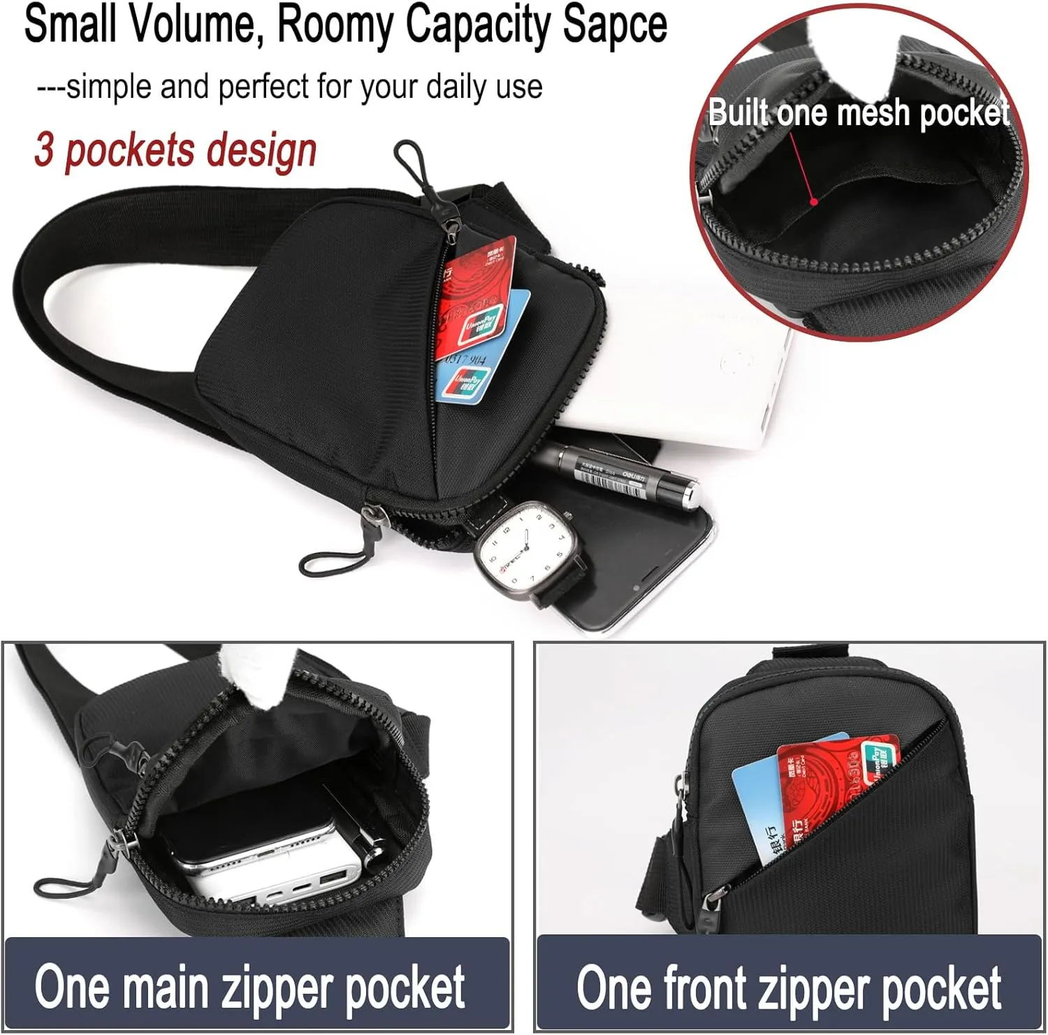 Mini Sling Bag Men Small Crossbody Bag Women Fanny Packs Casual Phone Chest Bag Waterproof Slim Personal Pocket Bag Backpack for Travel Hiking