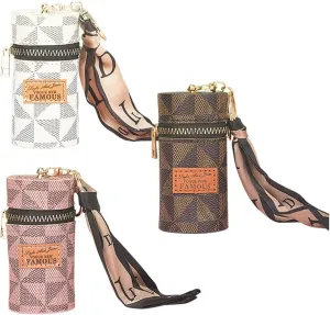 Mini triangle pattern bucket coin purse - simple pendant lipstick bag retro, women's small wallet, portable keychain wallet, fashionable mini storage (Pink)
