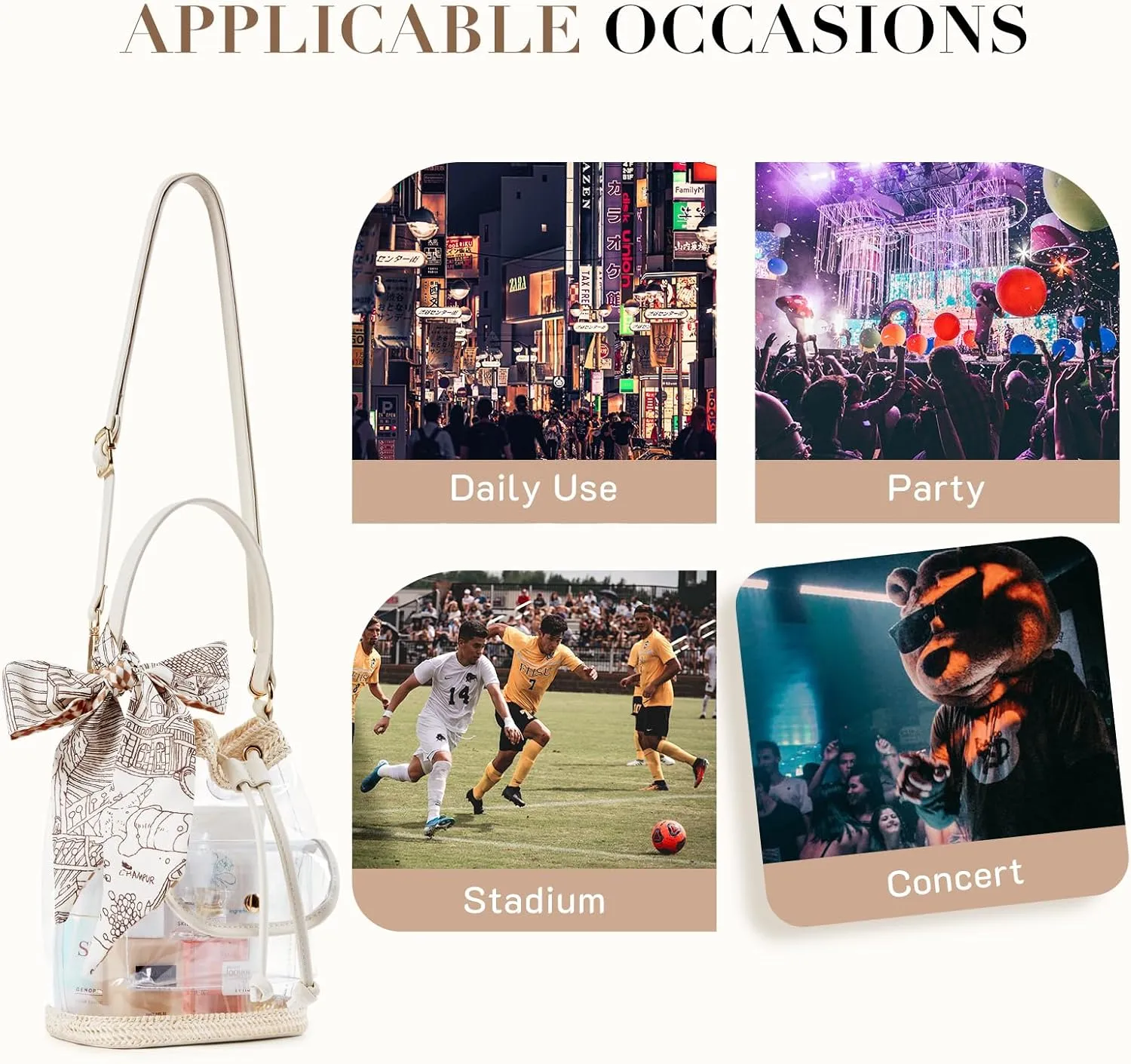 Missnine Clear Bag for Stadium Approved, Clear Crossbody Bucket Bag Transparent PVC Purse for Women, Concert Stadium Events