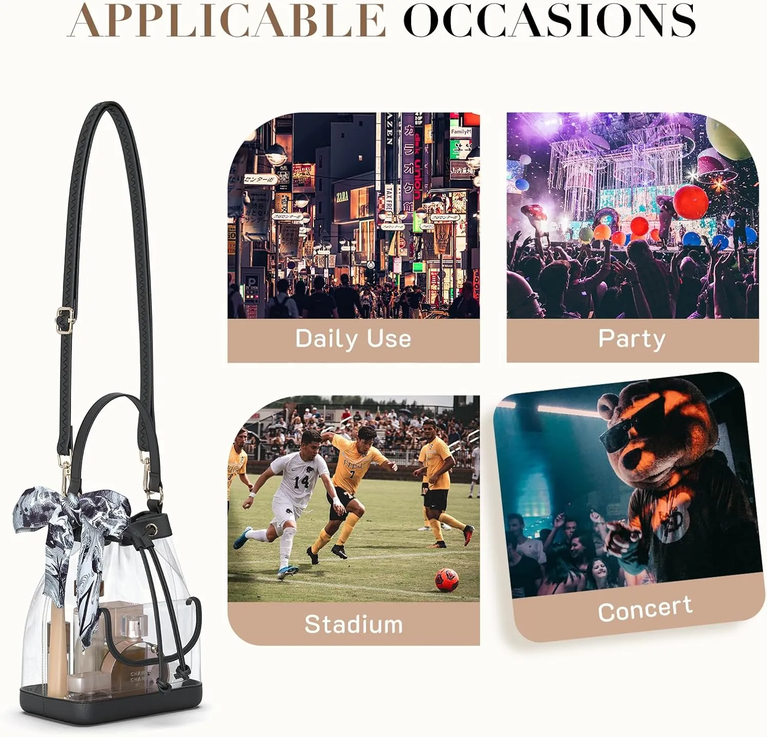 Missnine Clear Bag for Stadium Approved, Clear Crossbody Bucket Bag Transparent PVC Purse for Women, Concert Stadium Events