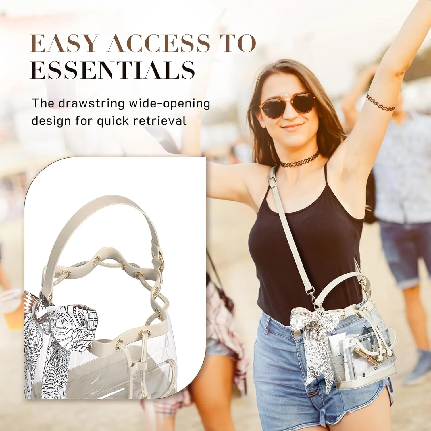 Missnine Clear Bag for Stadium Approved, Clear Crossbody Bucket Bag Transparent PVC Purse for Women, Concert Stadium Events
