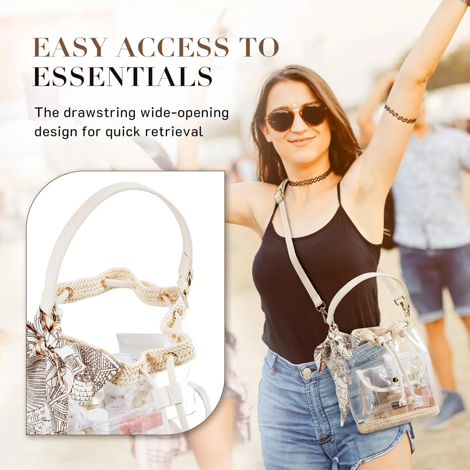 Missnine Clear Bag for Stadium Approved, Clear Crossbody Bucket Bag Transparent PVC Purse for Women, Concert Stadium Events