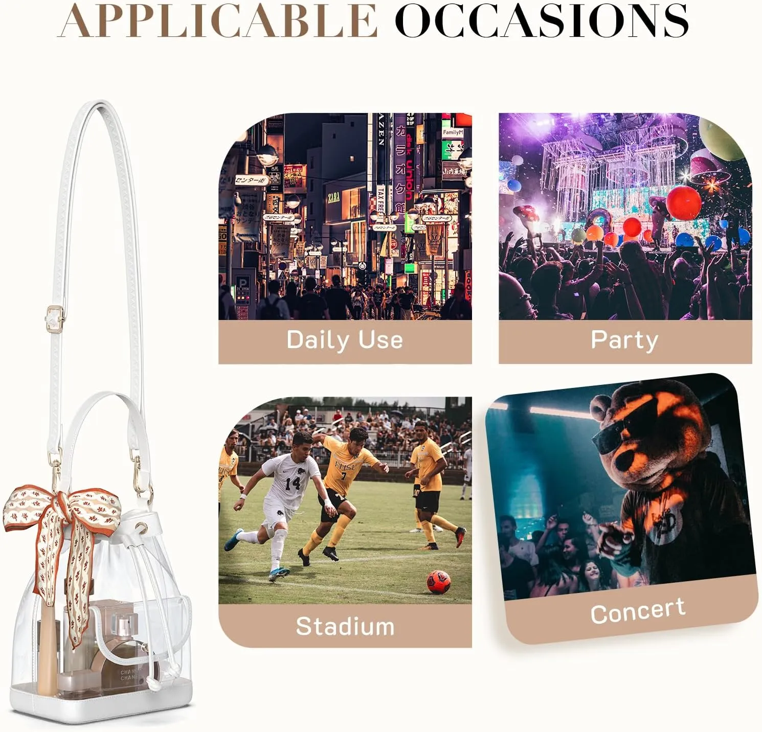 Missnine Clear Bag for Stadium Approved, Clear Crossbody Bucket Bag Transparent PVC Purse for Women, Concert Stadium Events