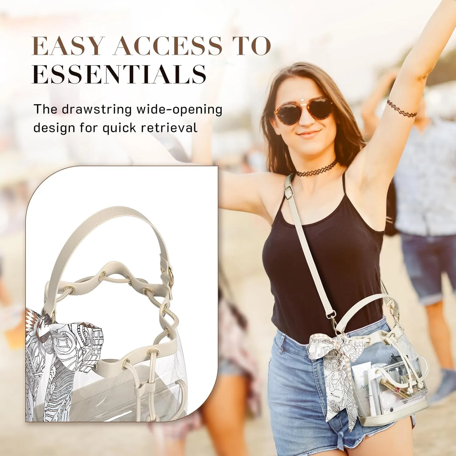 Missnine Clear Bag for Stadium Approved, Clear Crossbody Bucket Bag Transparent PVC Purse for Women, Concert Stadium Events