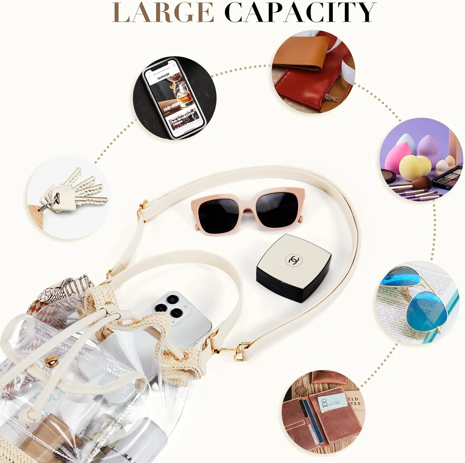 Missnine Clear Bag for Stadium Approved, Clear Crossbody Bucket Bag Transparent PVC Purse for Women, Concert Stadium Events