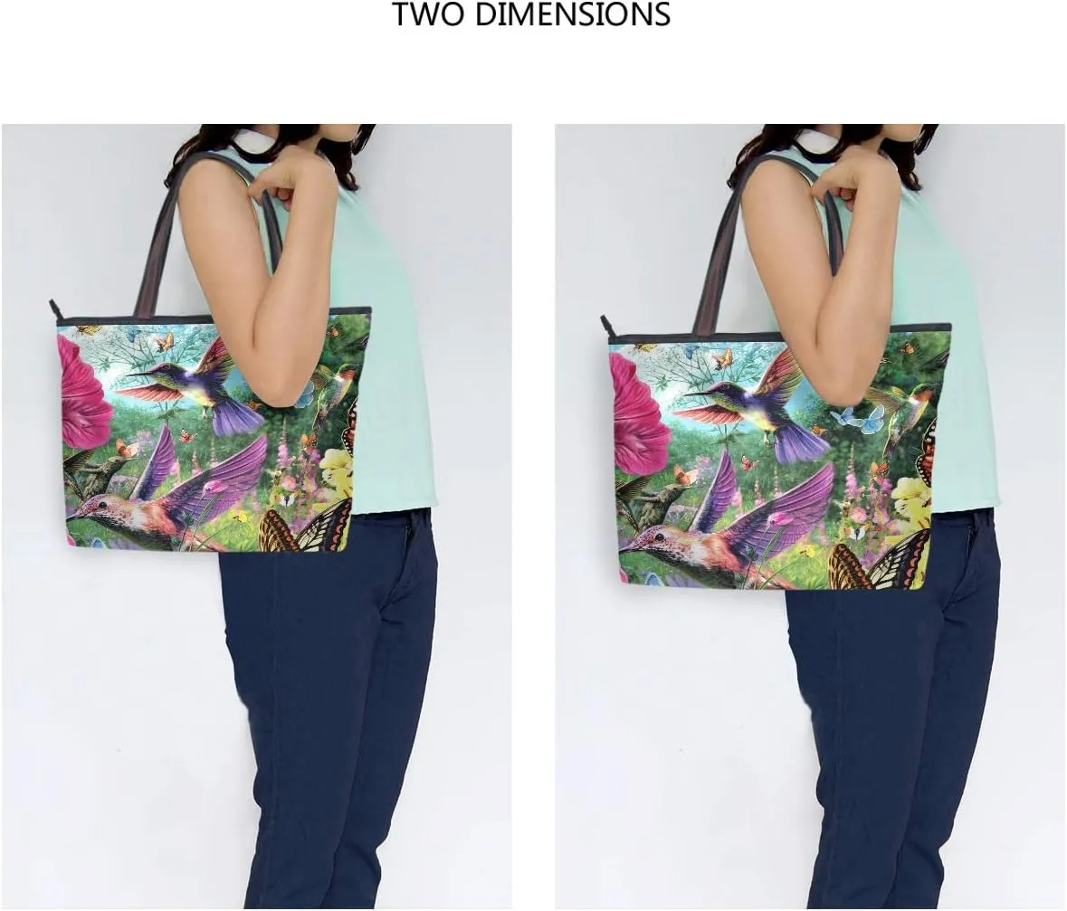 MNSRUU Ladies Tote Bags Polyester Zippered Tote Shoulder Bag Pattern Purses and Handbags