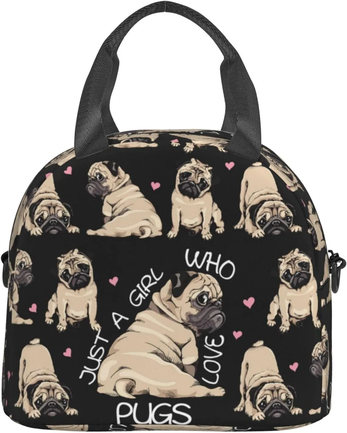 MOLAIGIN Just Girl Cute Pug Funny Dog Love Insulated Lunch With Adjustable Shoulder Strap Bag Reusable Lunch Box Cooler Tote Bag For Men Women