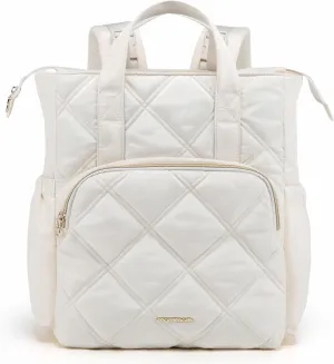 mommore Quilted Diaper Bag Backpack, Small Baby Bags, Lightweight Mini Diaper Backpack for Travel, with Insulated Pockets, Changing Pad (Beige)