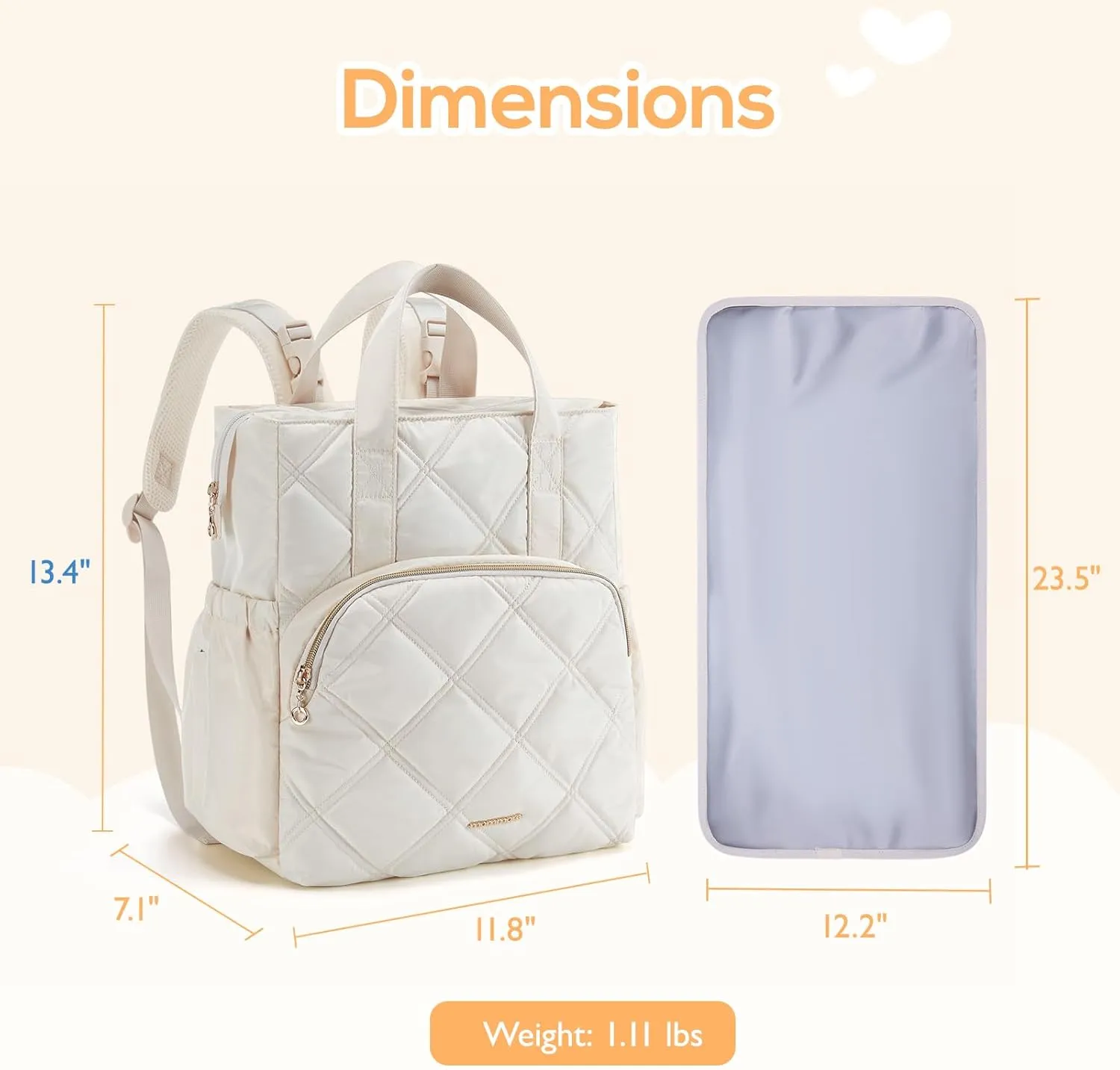 mommore Quilted Diaper Bag Backpack, Small Baby Bags, Lightweight Mini Diaper Backpack for Travel, with Insulated Pockets, Changing Pad (Beige)