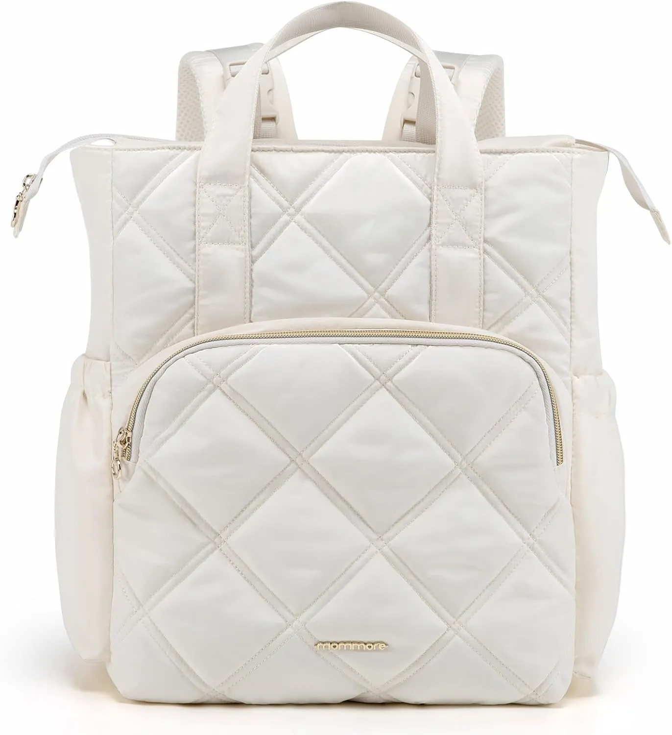 mommore Quilted Diaper Bag Backpack, Small Baby Bags, Lightweight Mini Diaper Backpack for Travel, with Insulated Pockets, Changing Pad (Beige)