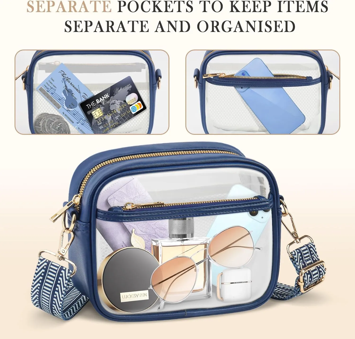 MOMSIV Clear Bag, Stadium Approved Clear Bags with Adjustable Strap Clear Stadium Bag for Women Men Concerts Sports