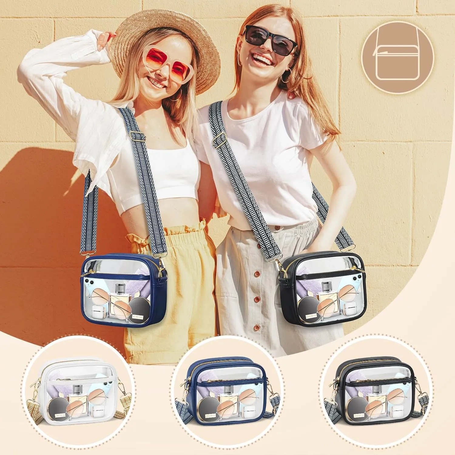 MOMSIV Clear Bag, Stadium Approved Clear Bags with Adjustable Strap Clear Stadium Bag for Women Men Concerts Sports