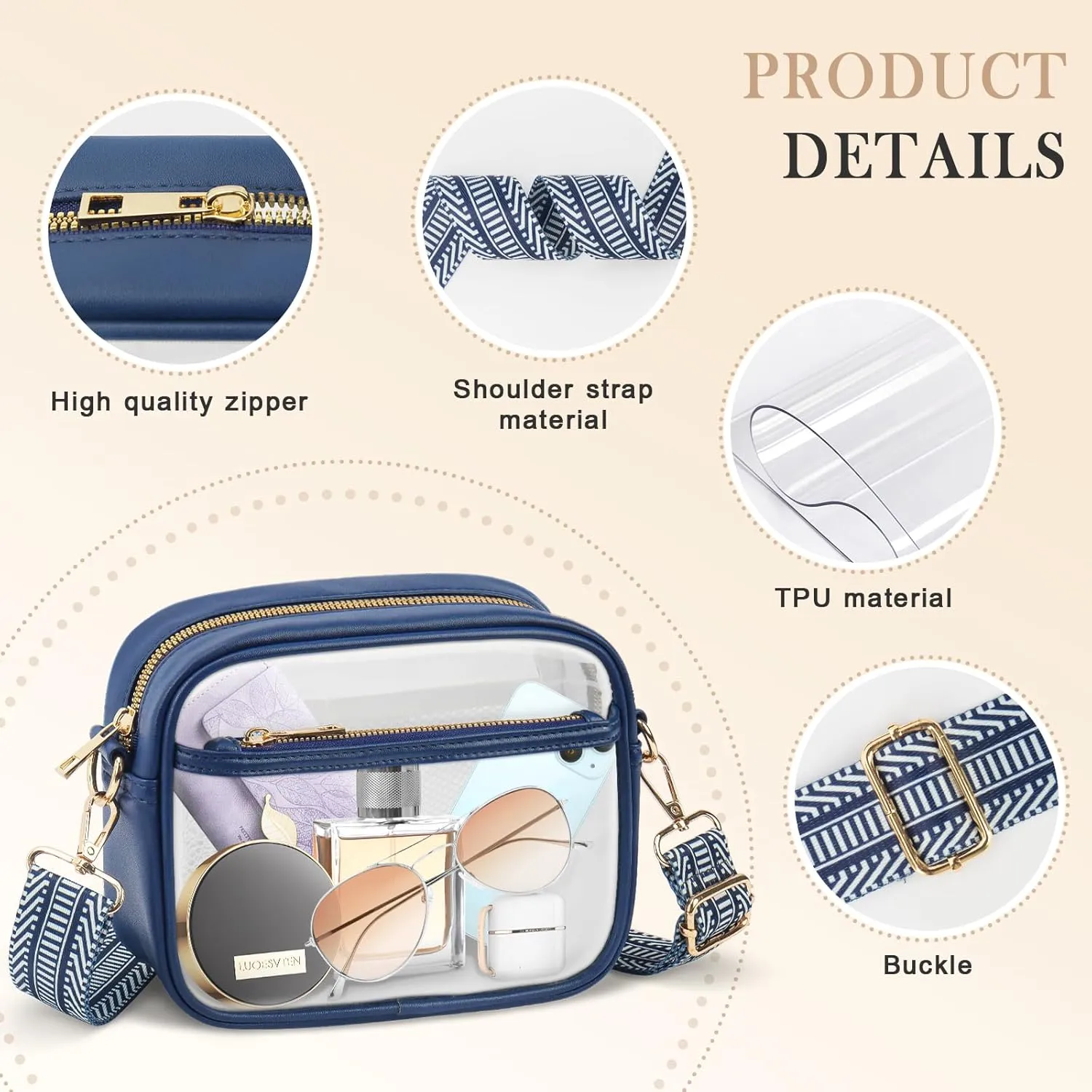 MOMSIV Clear Bag, Stadium Approved Clear Bags with Adjustable Strap Clear Stadium Bag for Women Men Concerts Sports