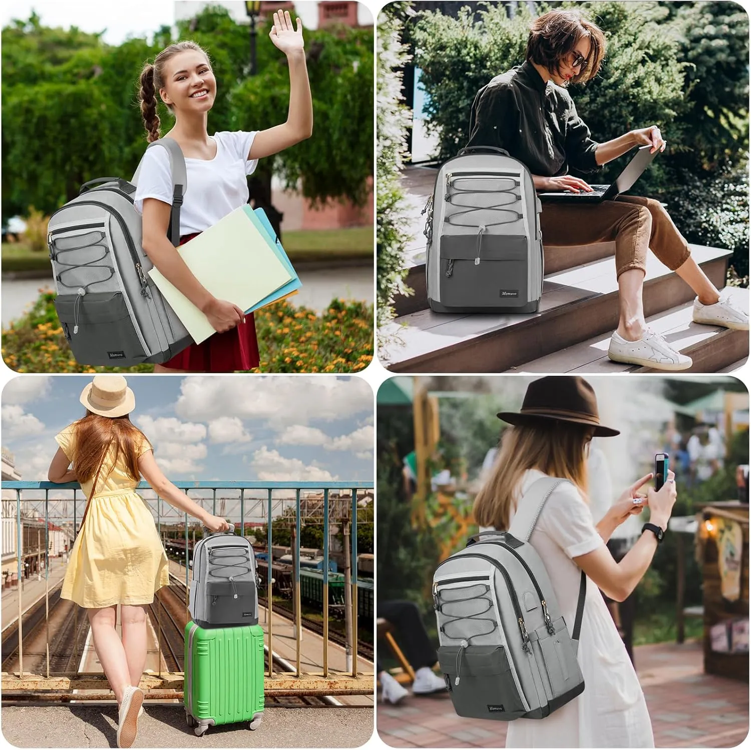 MOMUVO Classic Backpack for Women, Lightweight High School Bookbag for Teens Girls, Waterproof 15.6 Inch Laptop Bag with USB Charging Port for College Work Travel Trip, Dark Grey