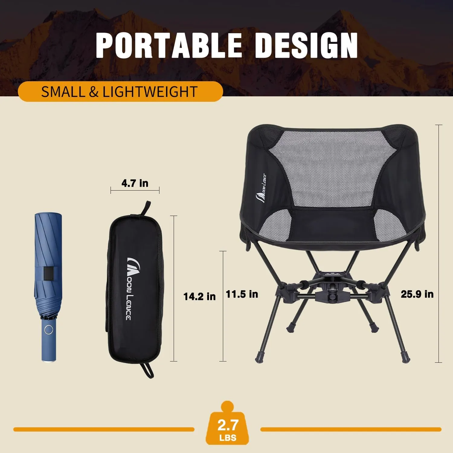 MOON LENCE Portable Camping Chair Backpacking Chair - The 4th Generation Ultralight Folding Chair - Compact, Lightweight Foldable Chairs for Hiking Mountaineering, Beach