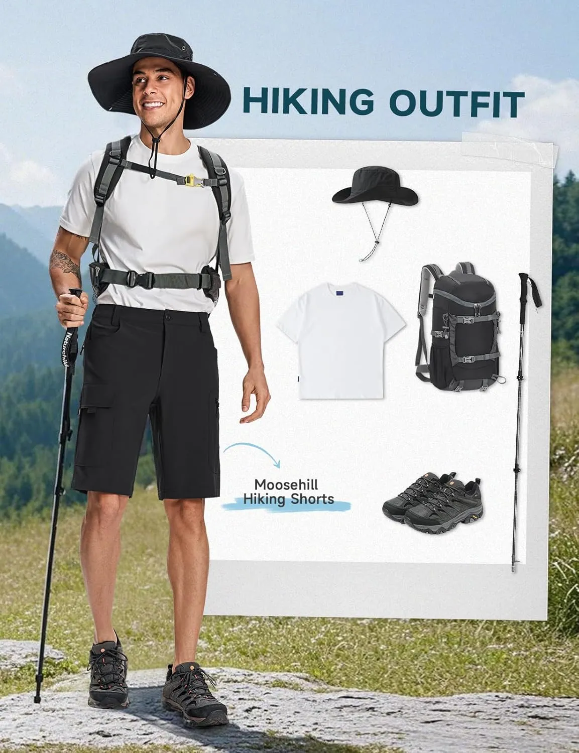 Moosehill Mens Cargo Hiking Shorts Lightweight Water Resistant for Casual Golf Work Tactical Fishing with 6 Pockets