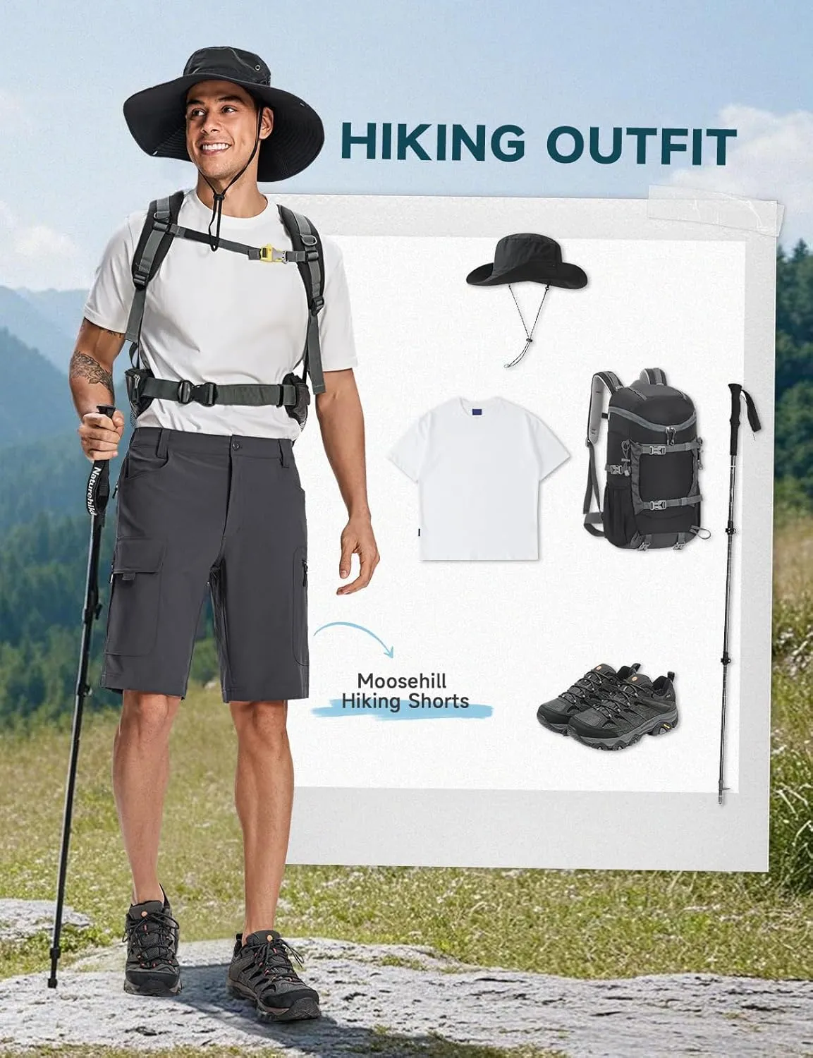 Moosehill Mens Cargo Hiking Shorts Lightweight Water Resistant for Casual Golf Work Tactical Fishing with 6 Pockets
