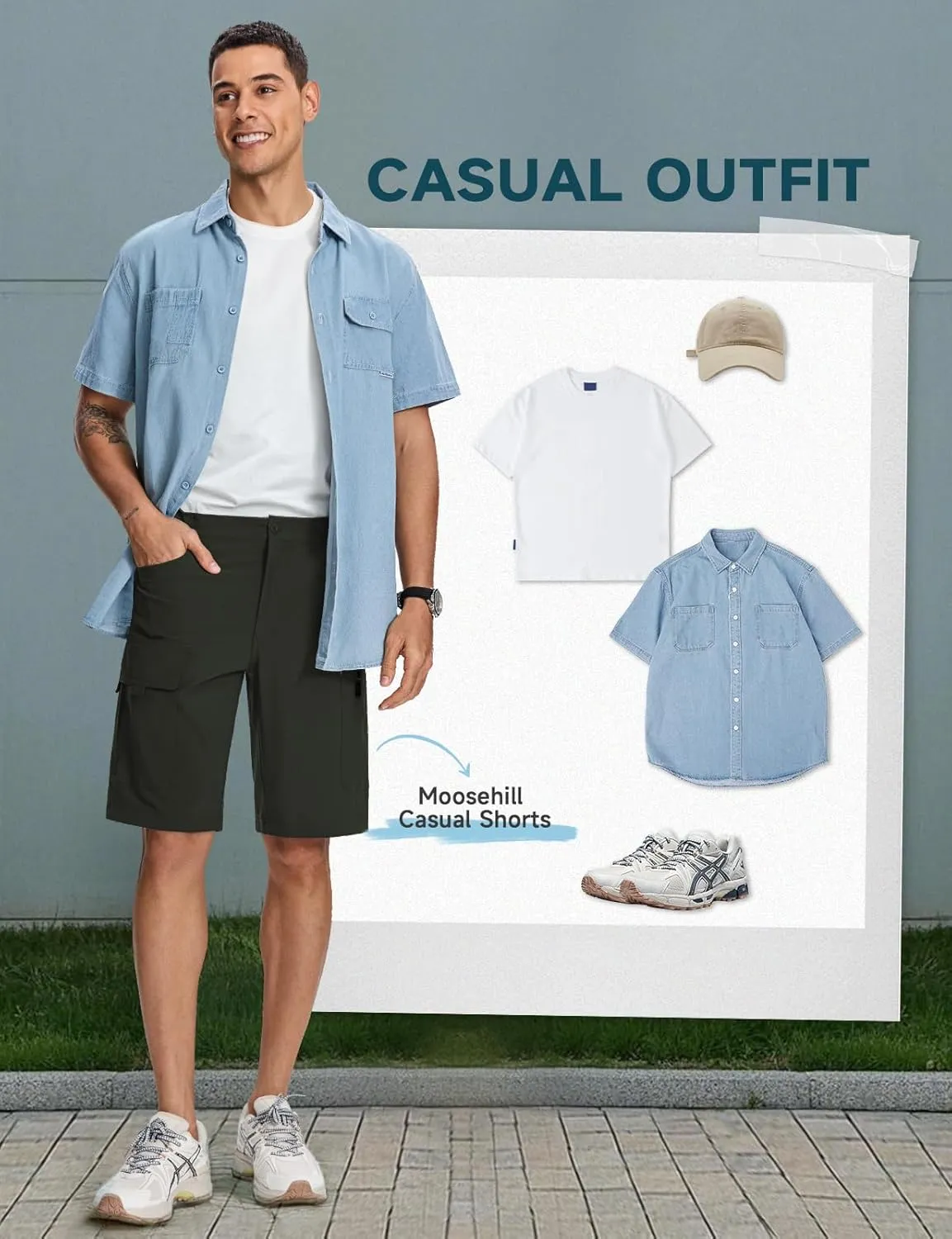 Moosehill Mens Cargo Hiking Shorts Lightweight Water Resistant for Casual Golf Work Tactical Fishing with 6 Pockets
