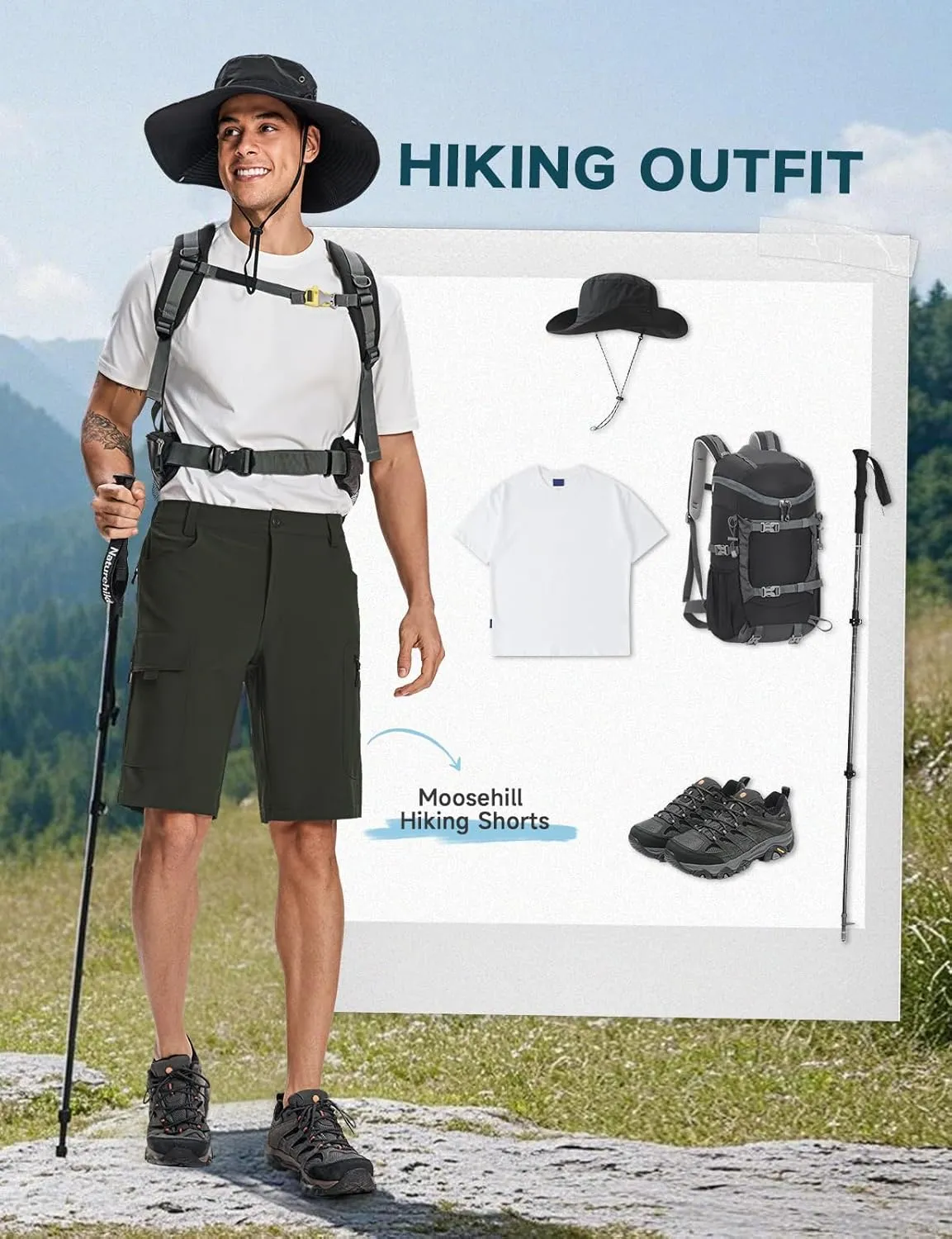 Moosehill Mens Cargo Hiking Shorts Lightweight Water Resistant for Casual Golf Work Tactical Fishing with 6 Pockets