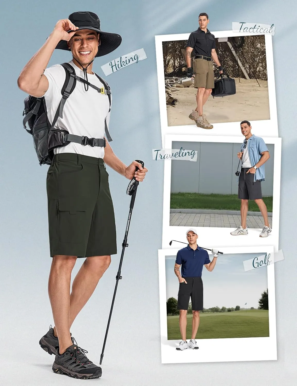 Moosehill Mens Cargo Hiking Shorts Lightweight Water Resistant for Casual Golf Work Tactical Fishing with 6 Pockets