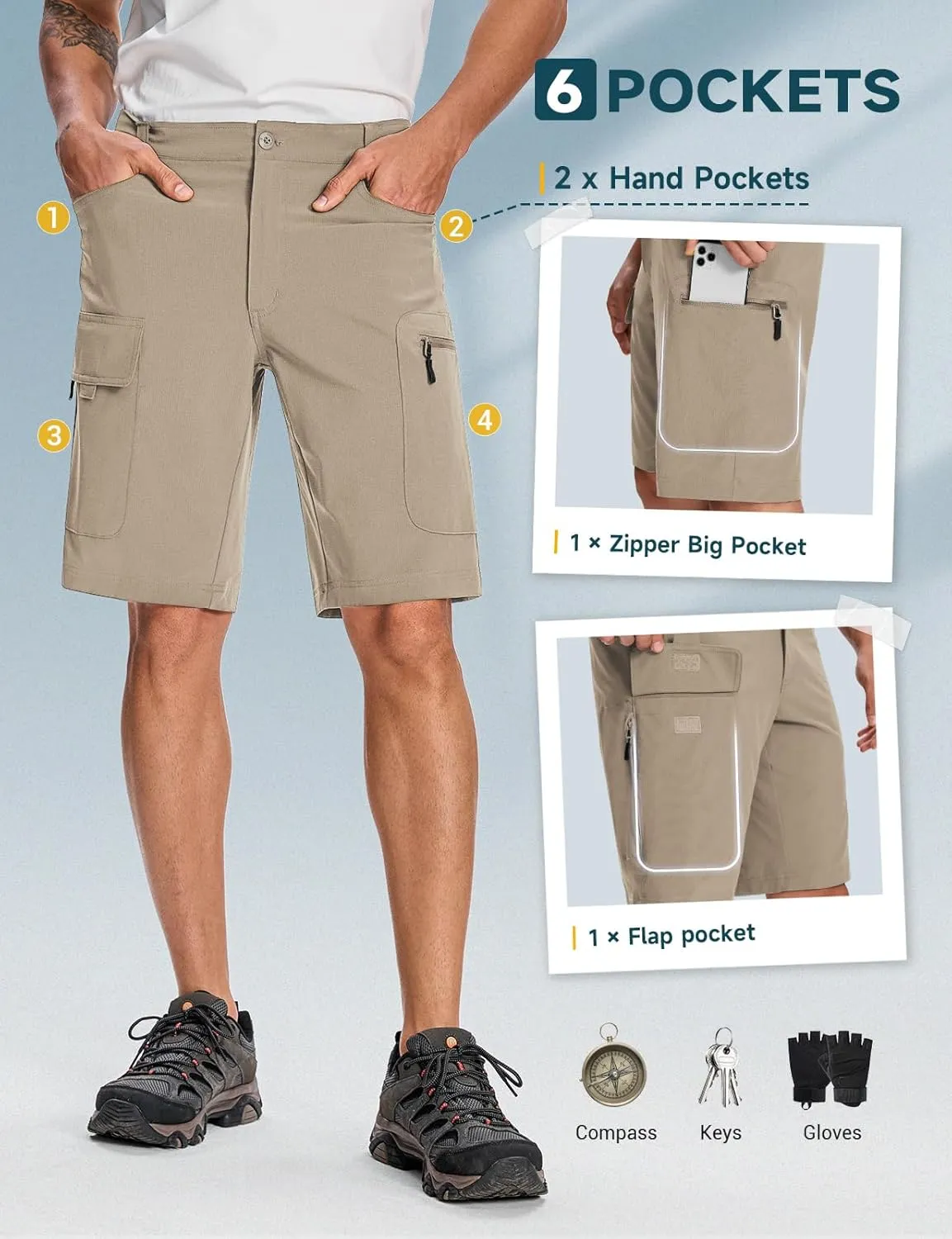 Moosehill Mens Cargo Hiking Shorts Lightweight Water Resistant for Casual Golf Work Tactical Fishing with 6 Pockets