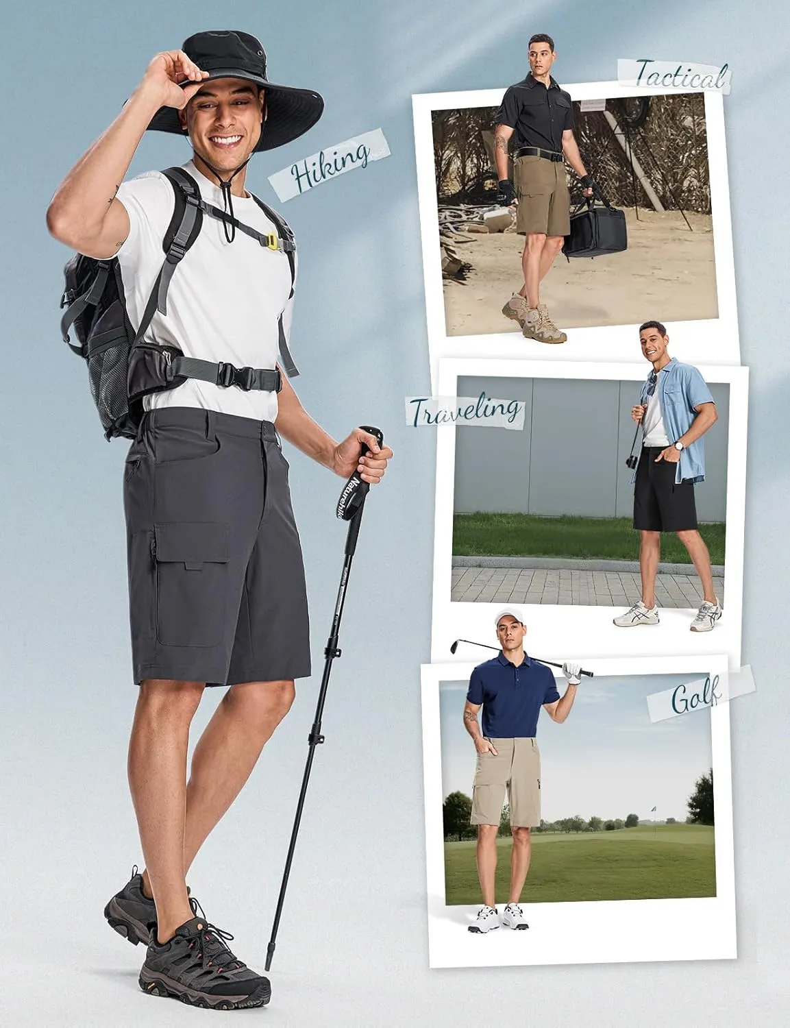 Moosehill Mens Cargo Hiking Shorts Lightweight Water Resistant for Casual Golf Work Tactical Fishing with 6 Pockets