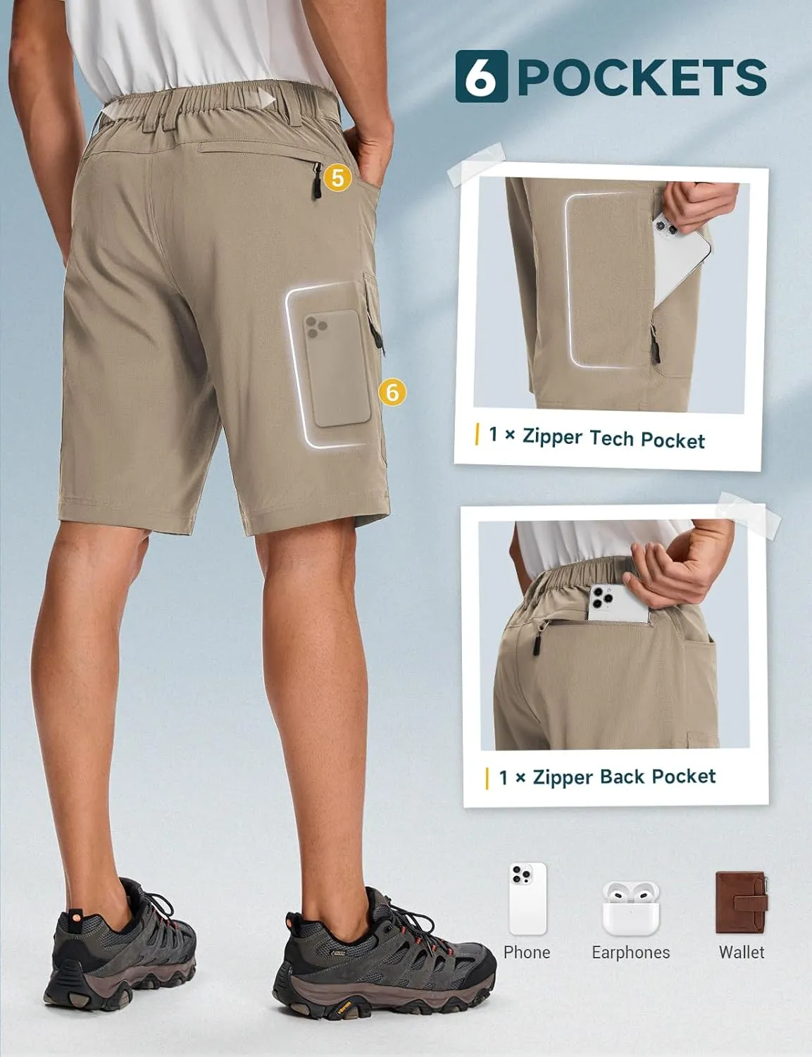 Moosehill Mens Cargo Hiking Shorts Lightweight Water Resistant for Casual Golf Work Tactical Fishing with 6 Pockets