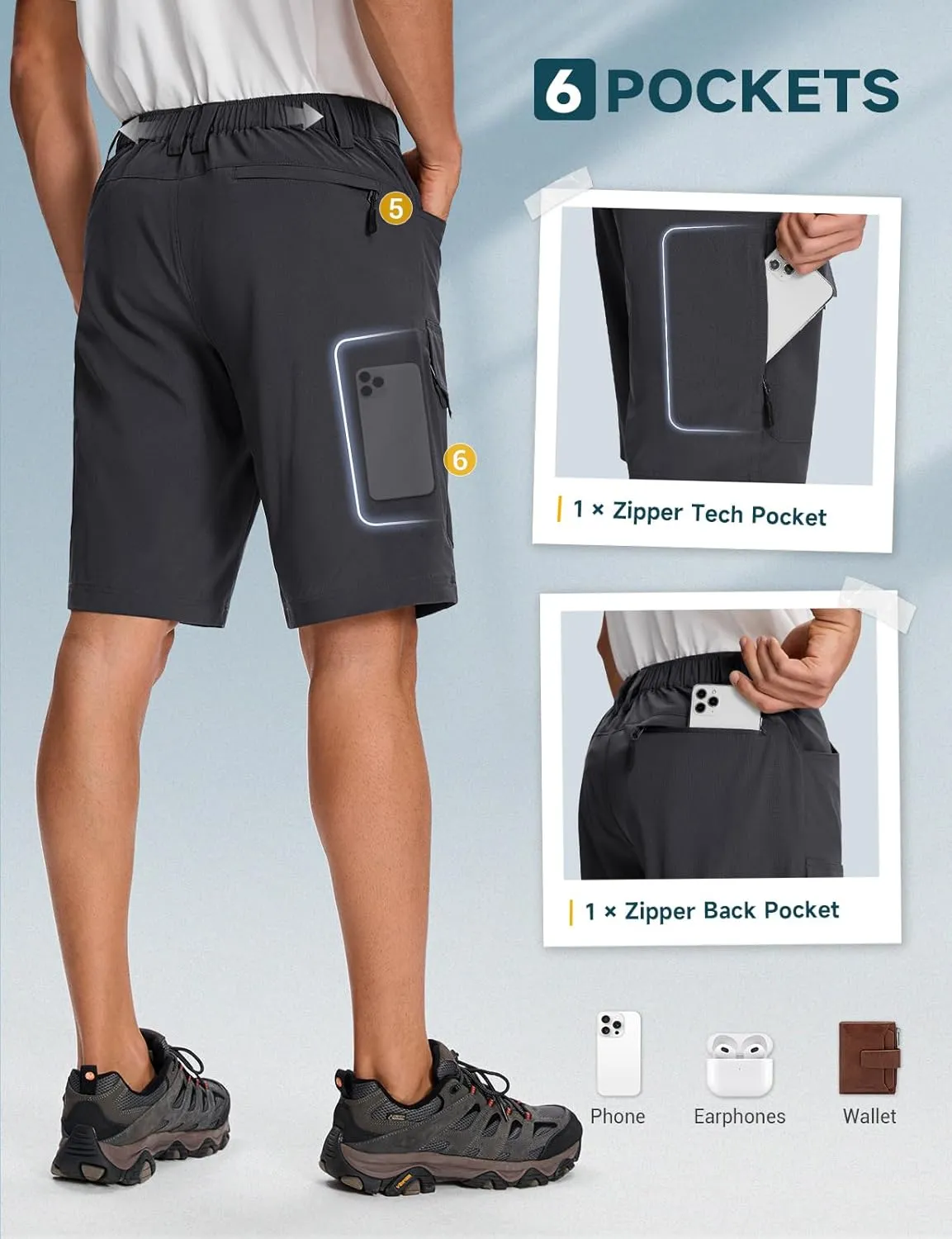 Moosehill Mens Cargo Hiking Shorts Lightweight Water Resistant for Casual Golf Work Tactical Fishing with 6 Pockets