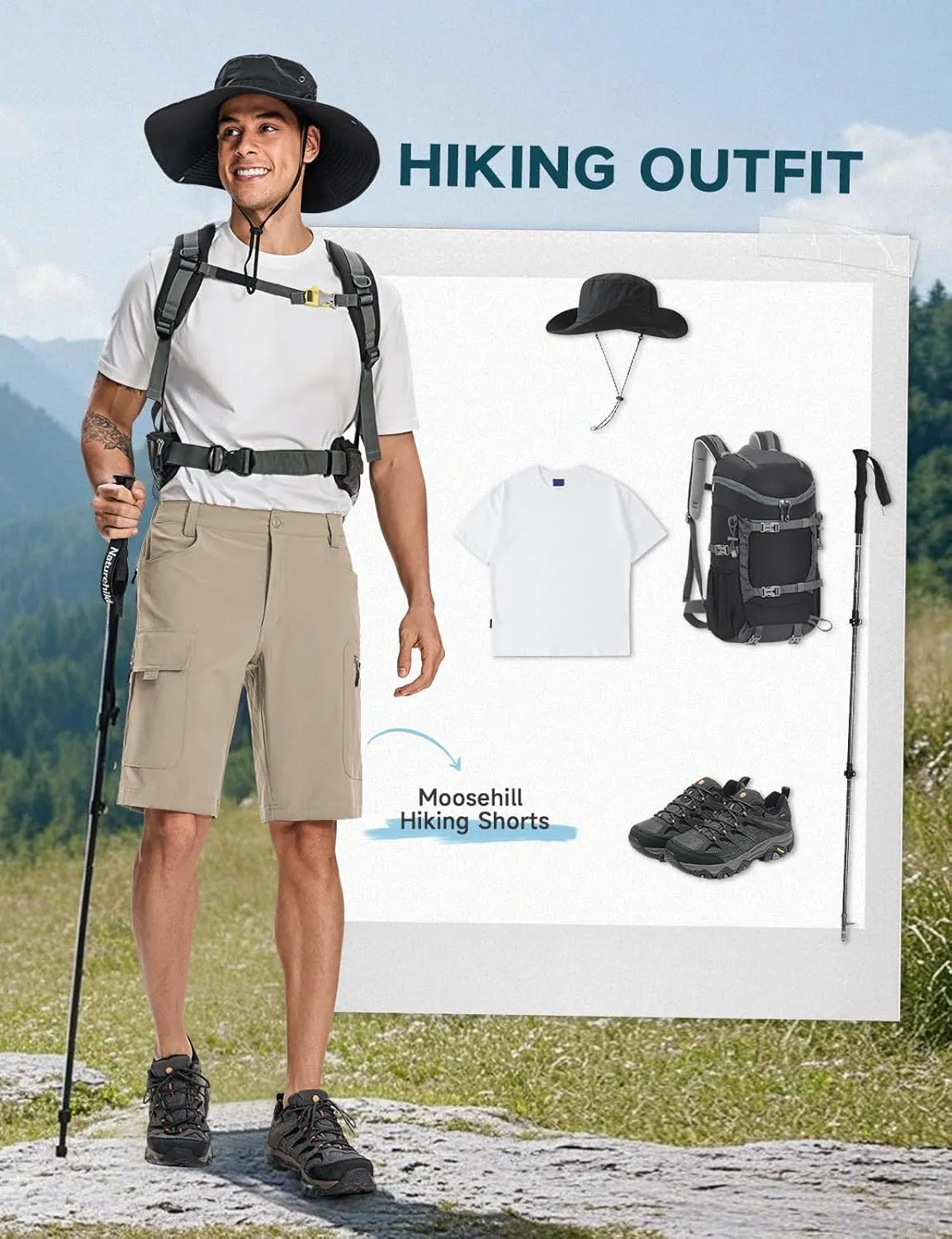 Moosehill Mens Cargo Hiking Shorts Lightweight Water Resistant for Casual Golf Work Tactical Fishing with 6 Pockets