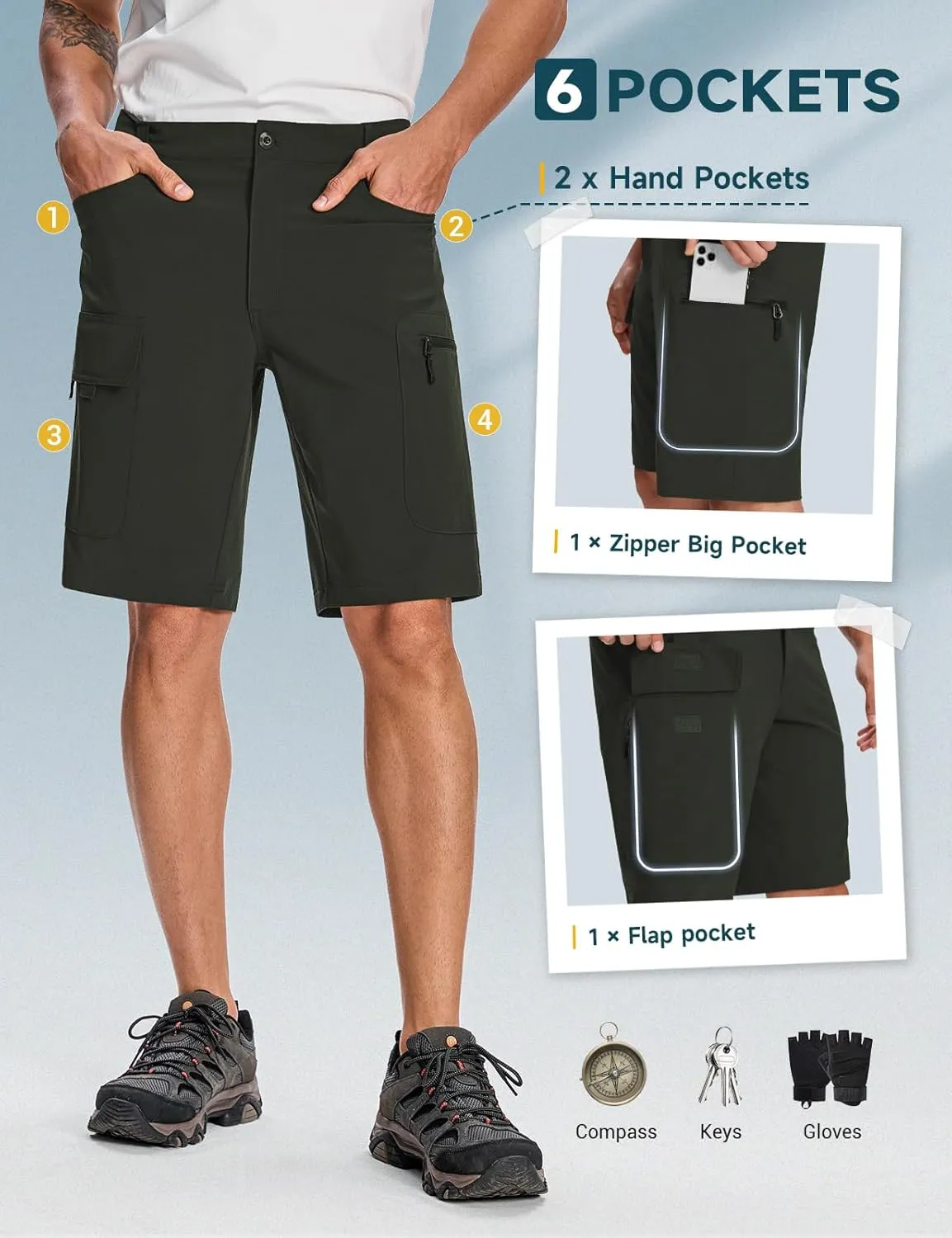 Moosehill Mens Cargo Hiking Shorts Lightweight Water Resistant for Casual Golf Work Tactical Fishing with 6 Pockets