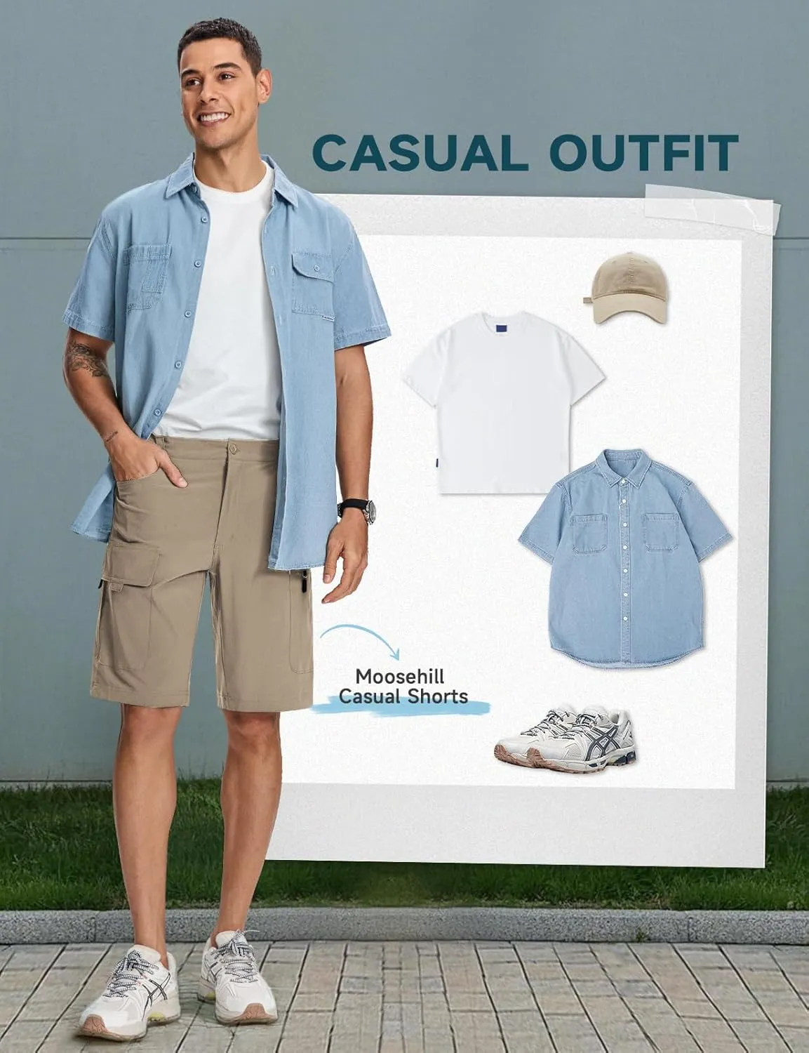 Moosehill Mens Cargo Hiking Shorts Lightweight Water Resistant for Casual Golf Work Tactical Fishing with 6 Pockets