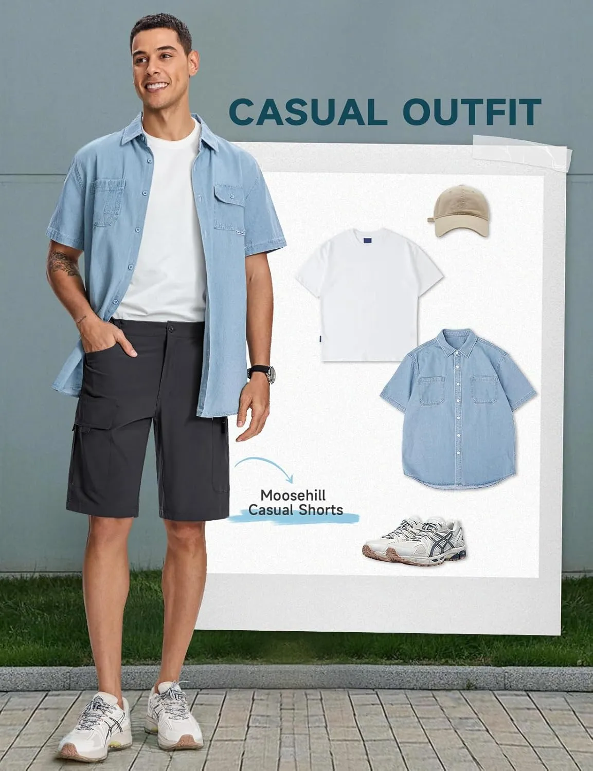 Moosehill Mens Cargo Hiking Shorts Lightweight Water Resistant for Casual Golf Work Tactical Fishing with 6 Pockets