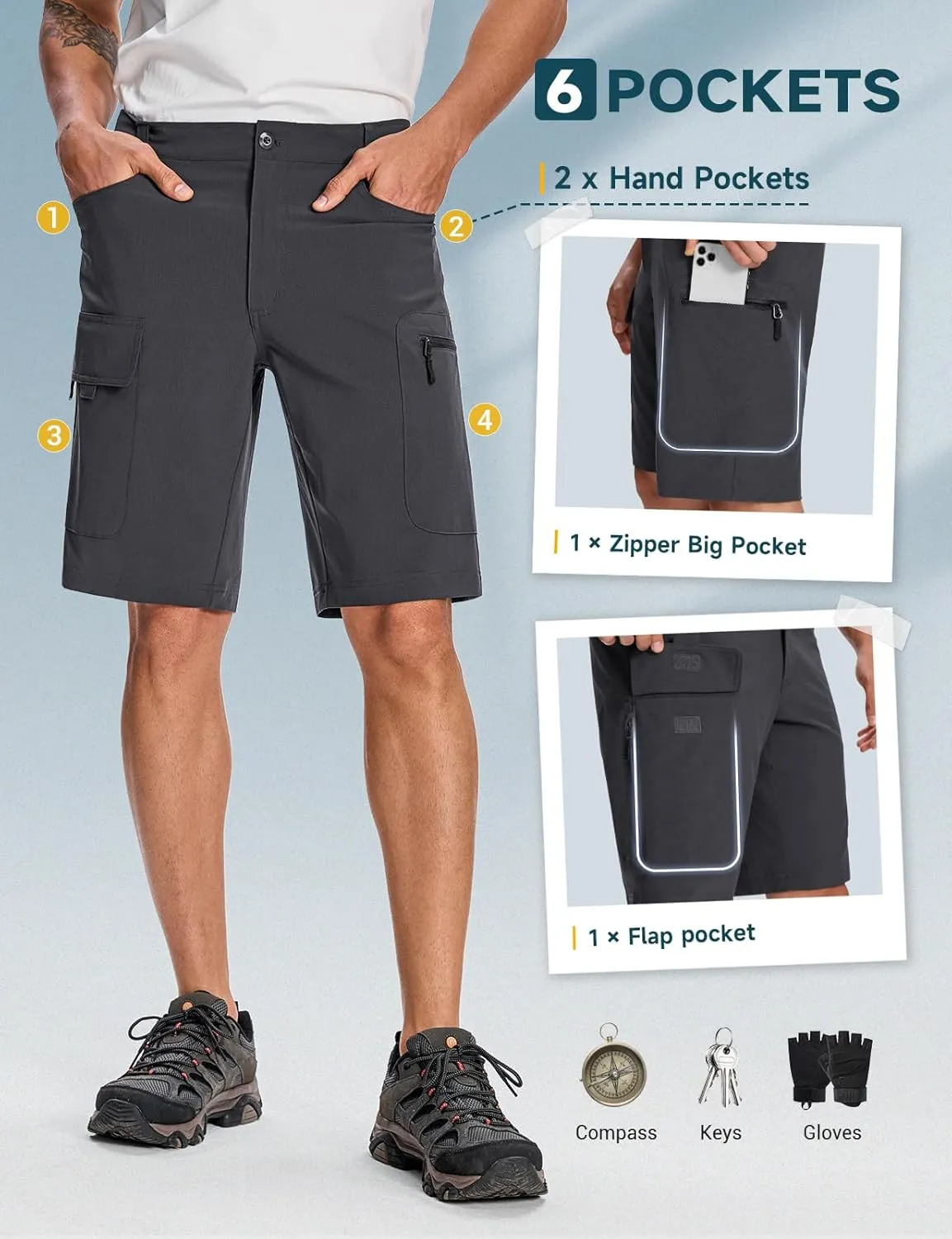 Moosehill Mens Cargo Hiking Shorts Lightweight Water Resistant for Casual Golf Work Tactical Fishing with 6 Pockets