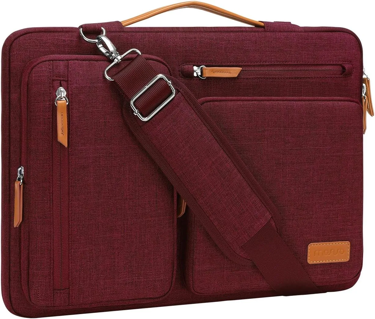 MOSISO 360 Protective Laptop Shoulder Bag,17-17.3 inch Computer Bags Compatible with MacBook, HP, Dell, Lenovo, Asus Notebook,Side Open Messenger Bag with 4 Zipper Pockets, Wine Red