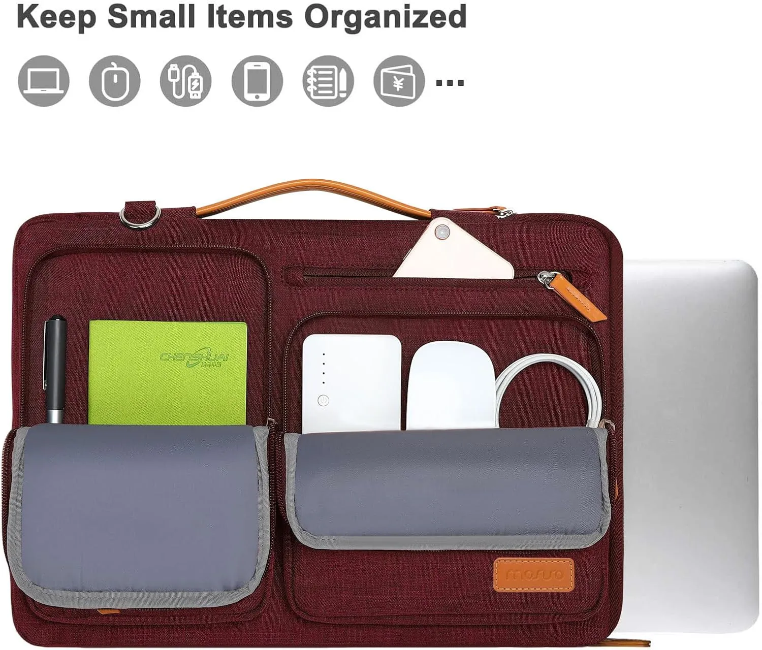 MOSISO 360 Protective Laptop Shoulder Bag,17-17.3 inch Computer Bags Compatible with MacBook, HP, Dell, Lenovo, Asus Notebook,Side Open Messenger Bag with 4 Zipper Pockets, Wine Red