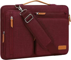 MOSISO 360 Protective Laptop Shoulder Bag,17-17.3 inch Computer Bags Compatible with MacBook, HP, Dell, Lenovo, Asus Notebook,Side Open Messenger Bag with 4 Zipper Pockets, Wine Red