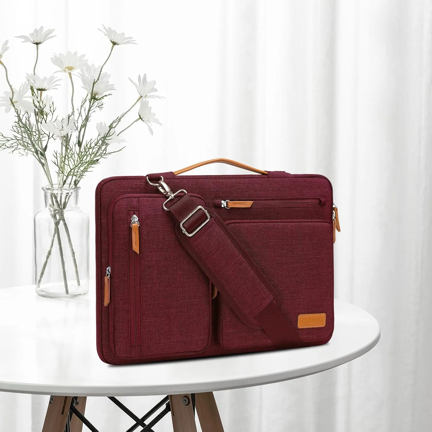 MOSISO 360 Protective Laptop Shoulder Bag,17-17.3 inch Computer Bags Compatible with MacBook, HP, Dell, Lenovo, Asus Notebook,Side Open Messenger Bag with 4 Zipper Pockets, Wine Red