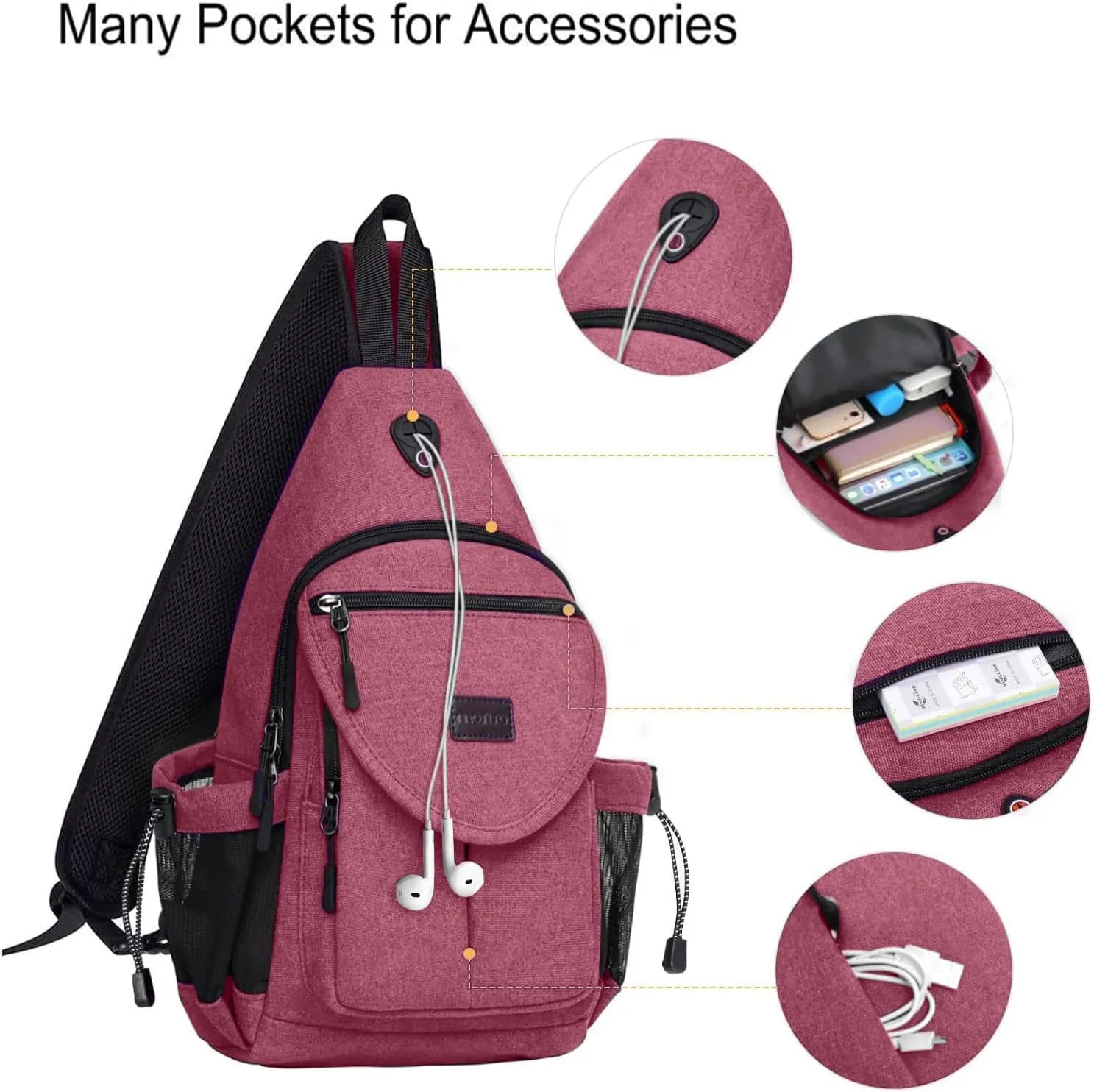 MOSISO Sling Backpack,Canvas Crossbody Hiking Daypack Bag with Anti-theft Pocket