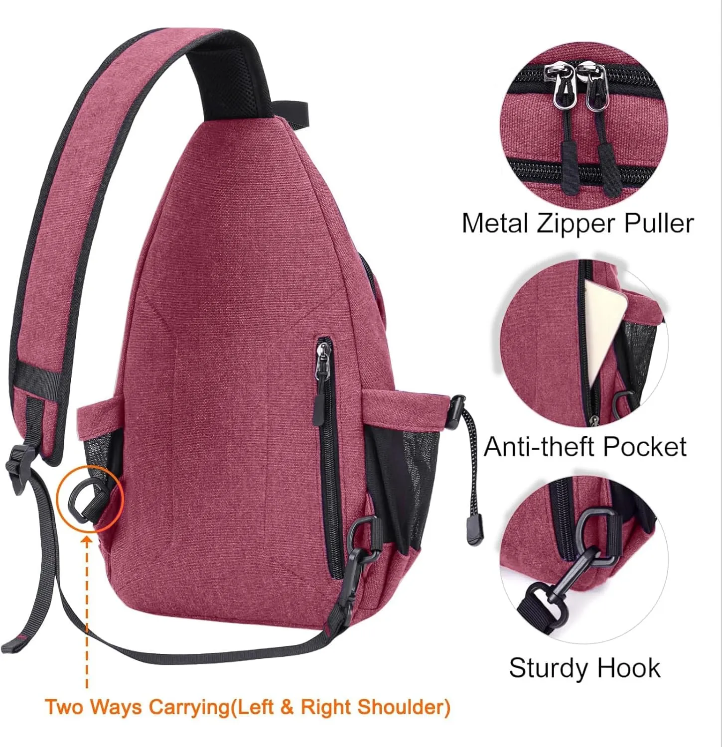 MOSISO Sling Backpack,Canvas Crossbody Hiking Daypack Bag with Anti-theft Pocket