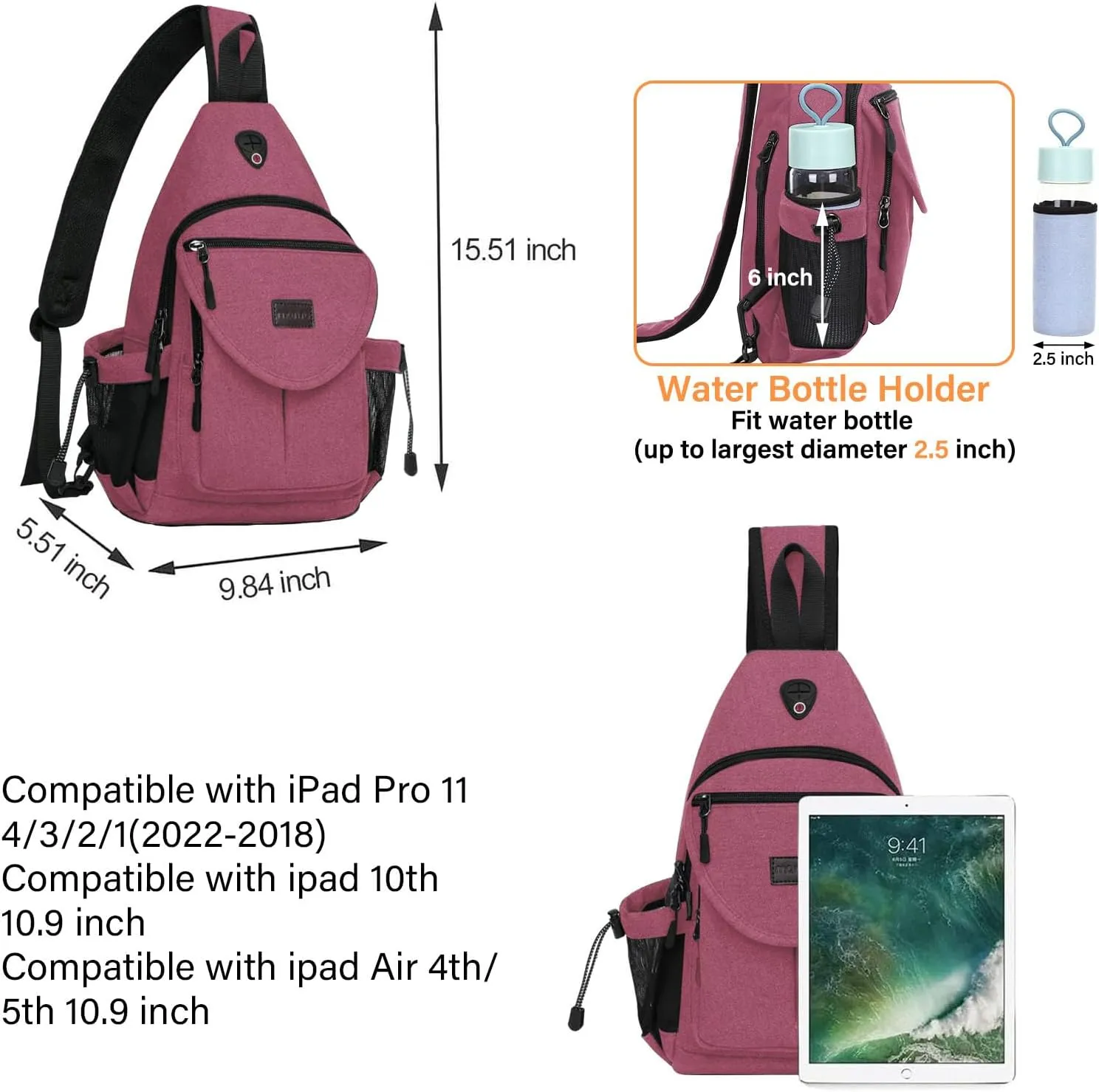 MOSISO Sling Backpack,Canvas Crossbody Hiking Daypack Bag with Anti-theft Pocket
