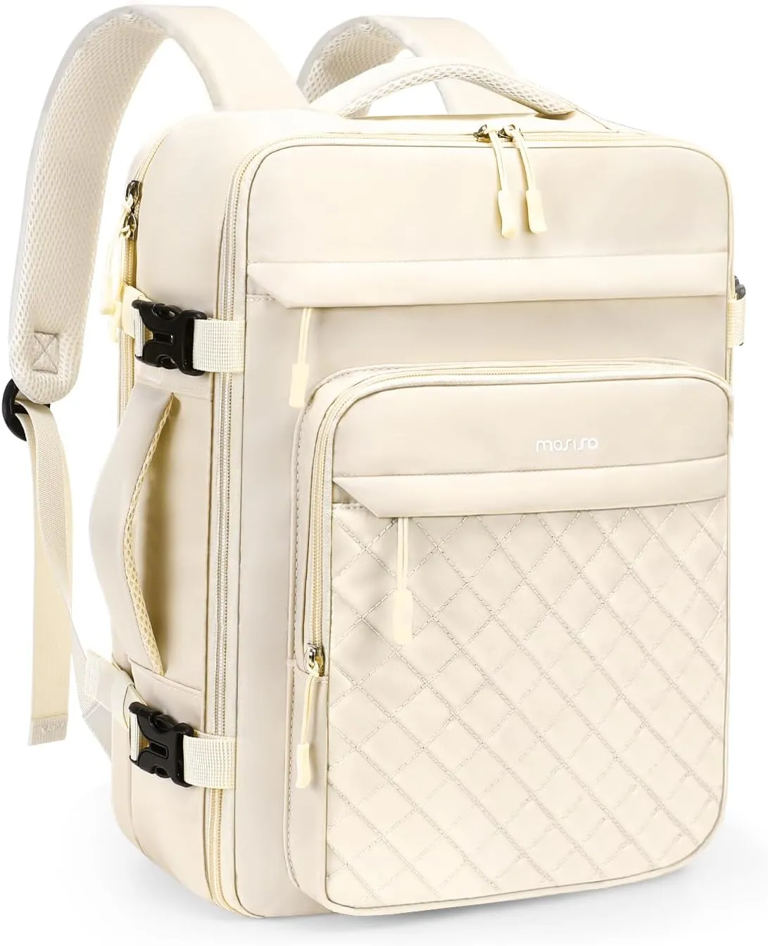 MOSISO Travel Backpack for Women Men, 15-15.6 inch Rhombus Quilted Laptop Backpack Flight Approved with Packing Cubes, 16 inch Carry on Daypack with USB Port for College Work Business, Beige