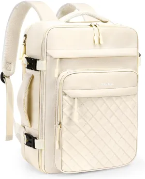 MOSISO Travel Backpack for Women Men, 15-15.6 inch Rhombus Quilted Laptop Backpack Flight Approved with Packing Cubes, 16 inch Carry on Daypack with USB Port for College Work Business, Beige