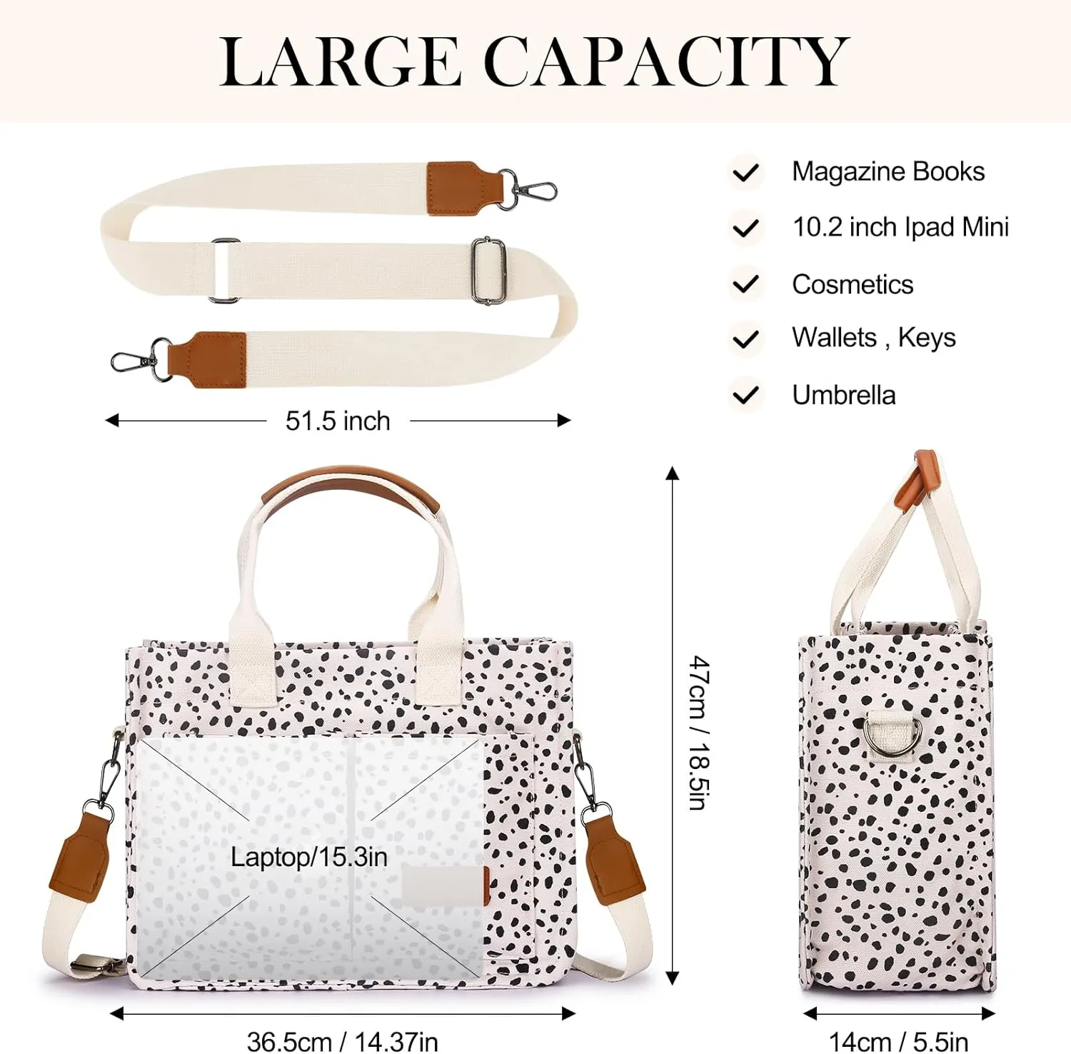 Mossio Large Canvas Tote Bag for Women with Pockets - Laptop Crossbody Work Tote Bag Everyday Bag Shoulder Purse Handbag
