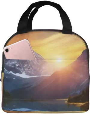 Mountain Sunrise Lunch Bag for Women Men Reusable Lunch Tote Bags Insulated Lunch Box Leakproof Meal Bag Large Capacity Cooler Food Containers for Work Travel Outdoor