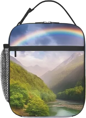 Mountain Valley with Rainbow Lunch Bag for Women Men Adult Insulated Lunch Box Reusable Leakproof Lunch Tote Bags Large Capacity Cooler Lunch Container Portable Lunchbox for Work Travel