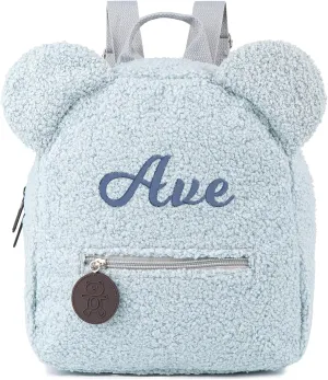 MT WORLD Plush Teddy Bear Backpack Custom Cute Fuzzy Bear Ears Head Backpack with Name Soft Fluffy Casual Sherpa Daypack Mini Shoulder Bag Purse Gifts (Blue)