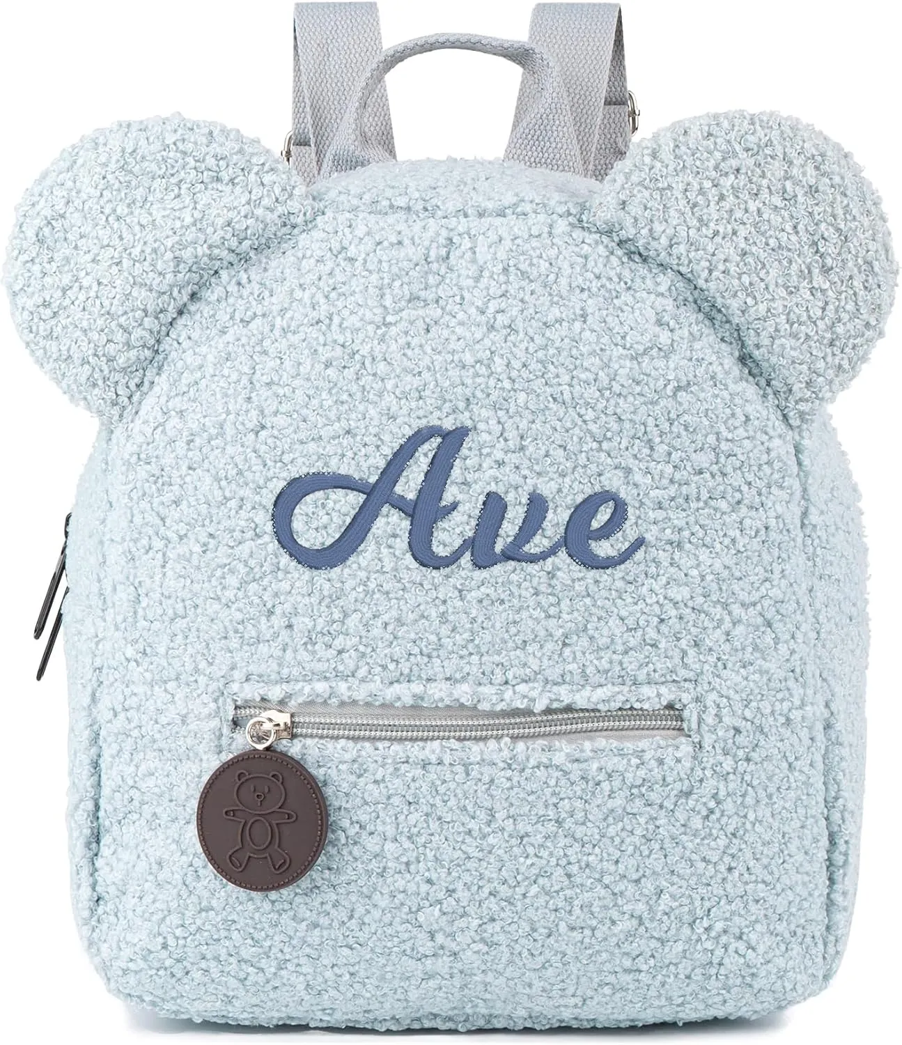 MT WORLD Plush Teddy Bear Backpack Custom Cute Fuzzy Bear Ears Head Backpack with Name Soft Fluffy Casual Sherpa Daypack Mini Shoulder Bag Purse Gifts (Blue)