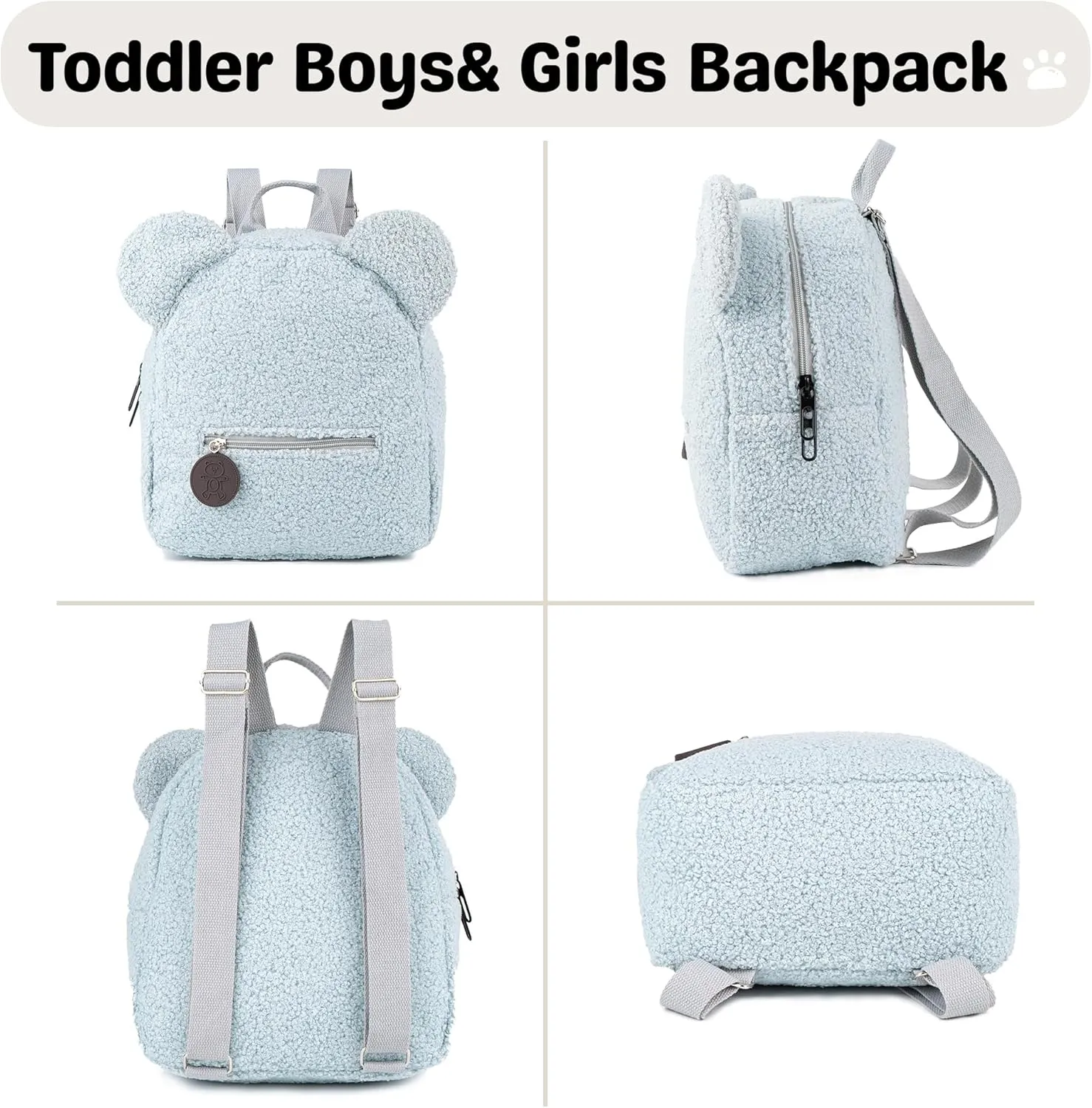 MT WORLD Plush Teddy Bear Backpack Custom Cute Fuzzy Bear Ears Head Backpack with Name Soft Fluffy Casual Sherpa Daypack Mini Shoulder Bag Purse Gifts (Blue)