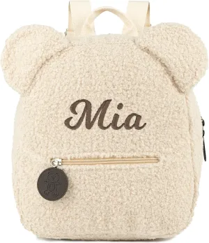 MT WORLD Plush Teddy Bear Backpack Personalized Toddler Backpack for Boys Girls Fuzzy Bear Ears Head Backpack Soft Daycare Backpack Mini Shoulder Bag Purse Gifts (Beige)