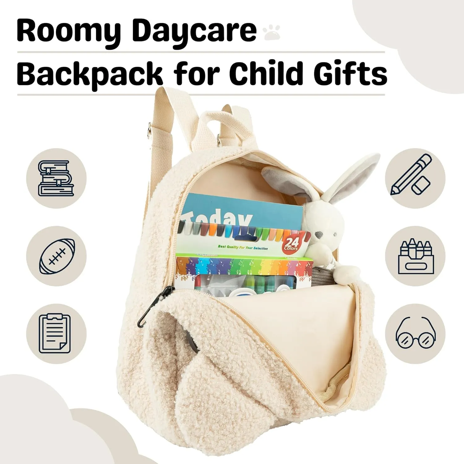 MT WORLD Plush Teddy Bear Backpack Personalized Toddler Backpack for Boys Girls Fuzzy Bear Ears Head Backpack Soft Daycare Backpack Mini Shoulder Bag Purse Gifts (Beige)